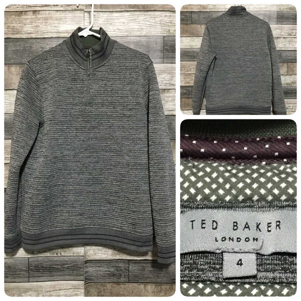 Ted Baker 1/4 Zip Pullover Sweatshirt Men’s Size 4 Gray Textures Stripe